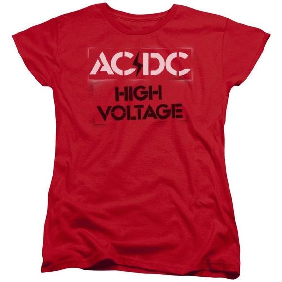 Acdc High Voltage Stencil Womens T-Shirt Red - Picture 1 of 4